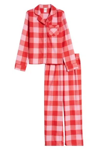 Nordstrom Kids' Flannel Pajamas In Pink Prism- Red Check