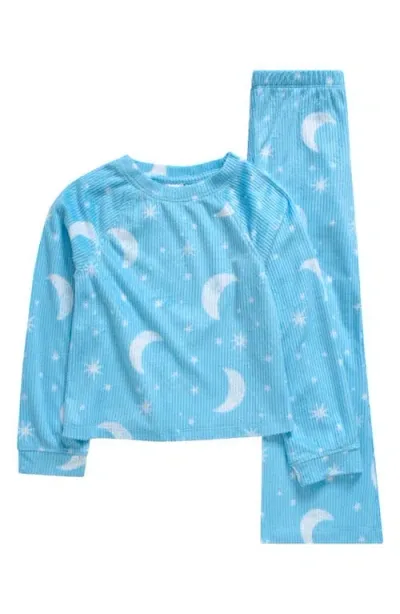 Nordstrom Kids' Fleece Two-piece Pajamas In Blue Creek Moons And Stars