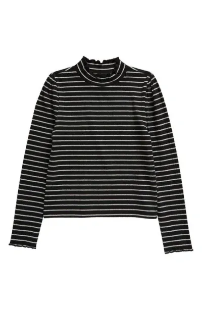 Nordstrom Kids' Metallic Mock Neck Top In Black- Silver Luxe Stripe