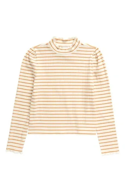 Nordstrom Kids' Metallic Mock Neck Top In Ivory Egret- Gold Luxe Stripe