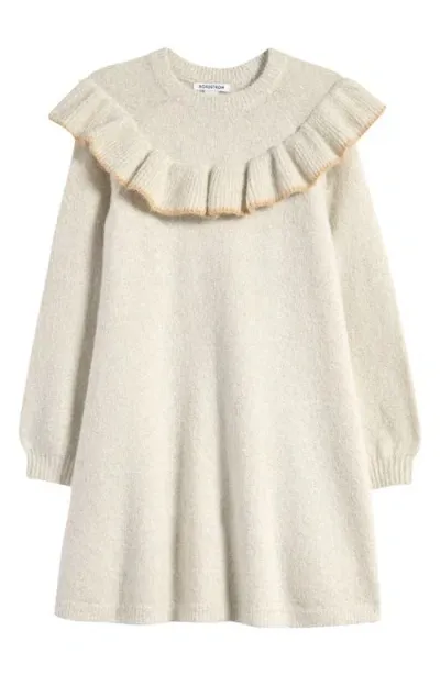 Nordstrom Kids' Metallic Ruffle Long Sleeve Sweater Dress In Ivory Egret