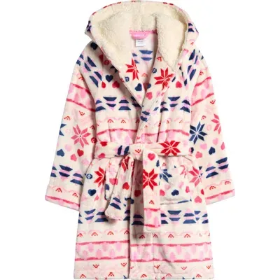 Nordstrom Kids' Print Fleece Hooded Robe In Ivory Egret Festive Fairisle