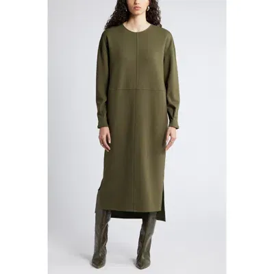 Nordstrom Long Sleeve Shift Sweatshirt Dress In Olive Night