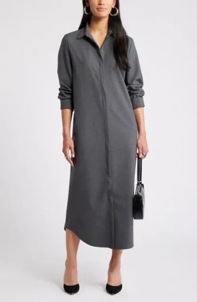 Nordstrom Long Sleeve Shirtdress In Grey Dark Heather