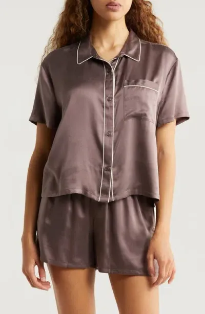 Nordstrom Matte Silk Satin Short Pajamas In Grey Plum