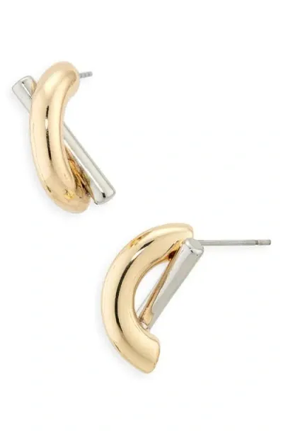 Nordstrom Mixed Metal Diagonal Bar Half Hoop Earrings In Gold