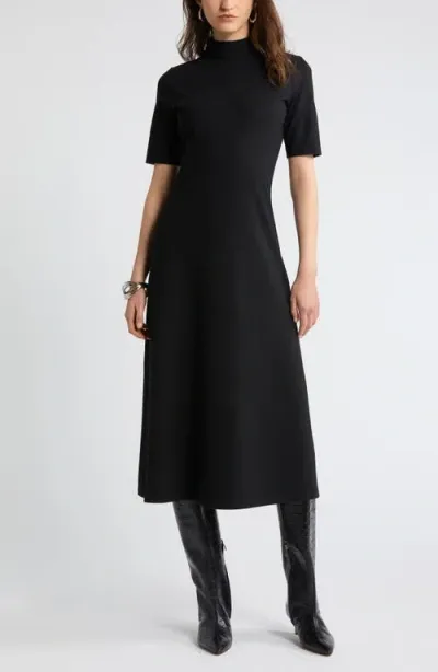 Nordstrom Mock Neck Ponte Knit Fit & Flare Dress In Black