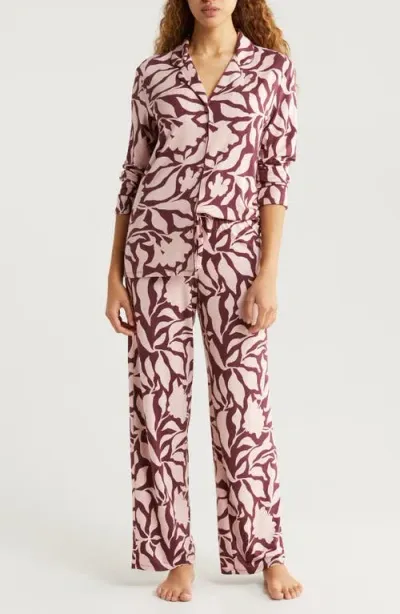 Nordstrom Moonlight Eco Knit Pajamas In Burgundy Royale Abstract Flrl