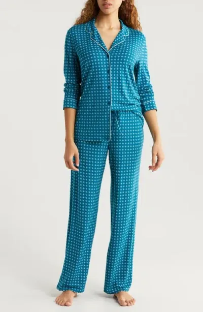 Nordstrom Moonlight Eco Knit Pajamas In Teal Feather Geo Dot