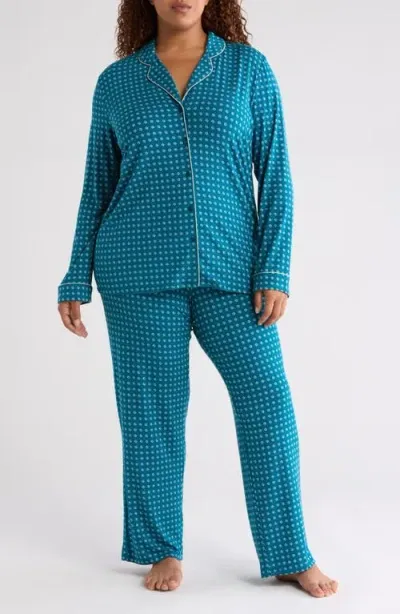 Nordstrom Moonlight Eco Knit Pajamas In Teal Feather Geo Dot