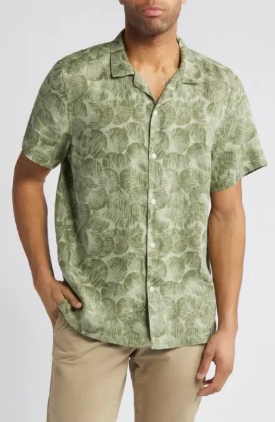 Nordstrom Nalgae Abstract Print Linen Blend Camp Shirt In Green- Olive Nalgae Print