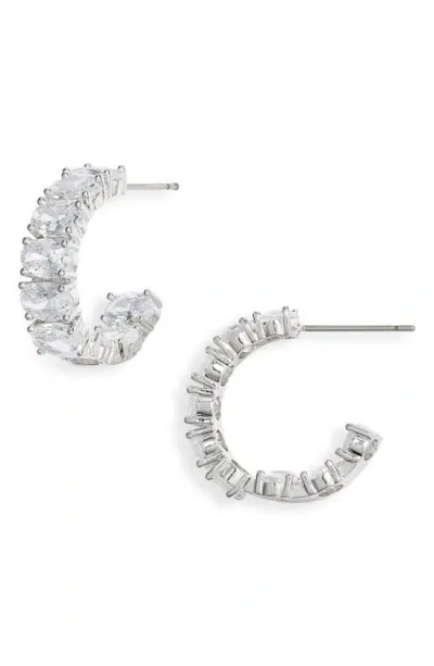 Nordstrom Oval Cubic Zirconia Inside Out Hoop Earrings In Clear- Silver