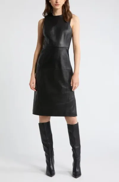 Nordstrom Paneled Leather Sheath Dress In Black