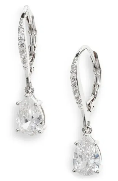 Nordstrom Pear Cubic Zirconia Drop Earrings In Clear- Silver