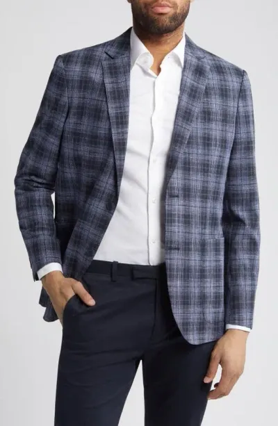 Nordstrom Plaid Stretch Wool & Cotton Blend Sport Coat In Navy Vista Plaid