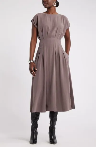 Nordstrom Pleated A-line Dress In Grey Plum