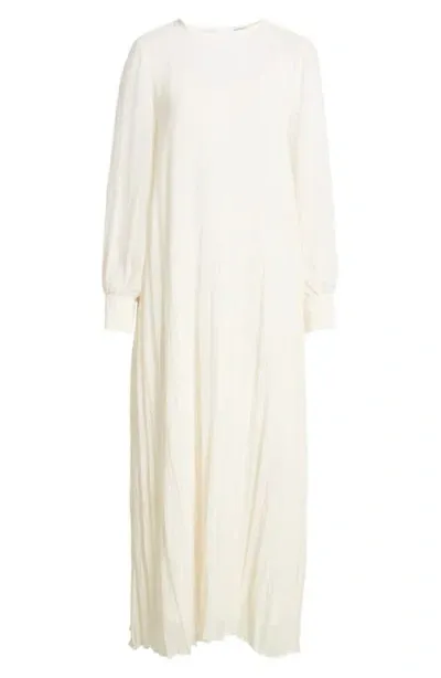 Nordstrom Pleated Long Sleeve Layered Chiffon Dress In Ivory Pristine