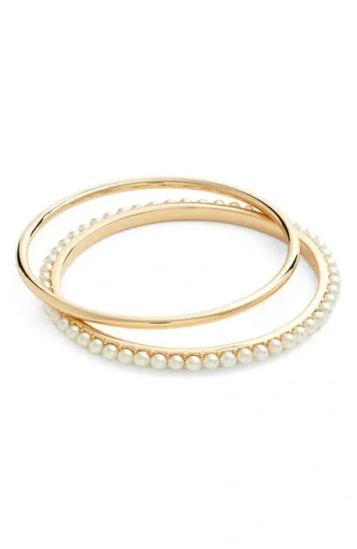 Nordstrom Set Of 2 Bangles In White- Gold