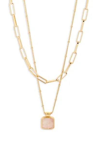 Nordstrom Set Of 2 Chain Necklaces In Rose Quartz- Gold