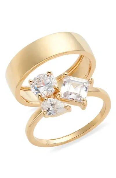 Nordstrom Set Of 2 Cubic Zirconia Stackable Rings In Clear- Gold