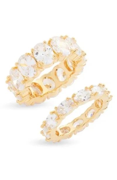 Nordstrom Set Of 2 Oval Cubic Zirconia Eternity Rings In Clear- Gold