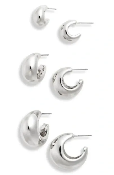 Nordstrom Set Of 3 Wide Hoop Earrings In Metallic