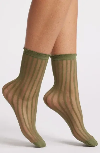 Nordstrom Sheer Stripe Ankle Socks In Green Cypress