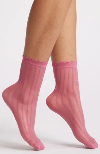 Nordstrom Sheer Stripe Ankle Socks In Pink Mauve