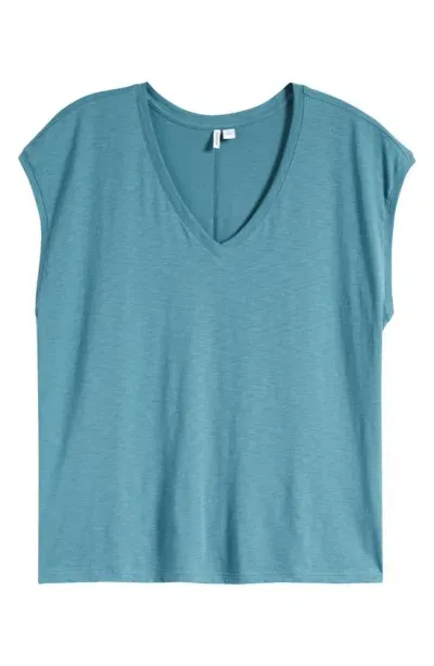 Nordstrom Sleeveless V-neck Cotton T-shirt In Teal Hydro