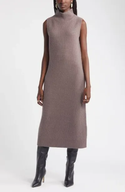 Nordstrom Sleeveless Wool & Cashmere Rib Sweater Dress In Grey Plum