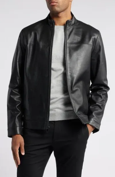 Nordstrom Stand Collar Leather Bomber Jacket In Black