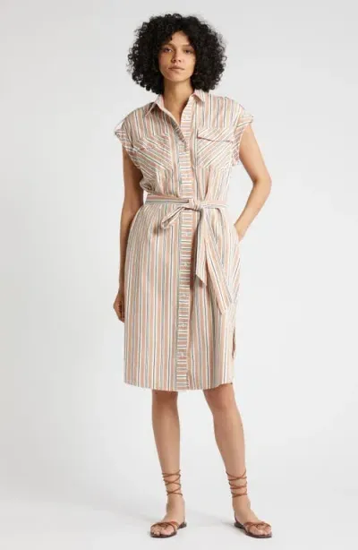 Nordstrom Stripe Belted Cotton Utility Shirtdress In Beige Tuscany Leon Stripe