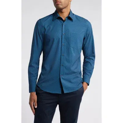 Nordstrom Trim Fit Double Dot Stretch Button-up Shirt In Navy- Teal Odie Dot