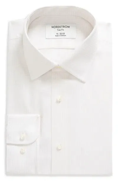 Nordstrom Trim Fit Microcheck Dress Shirt In White- Tan Dome Check