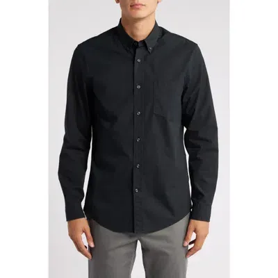 Nordstrom Trim Fit Solid Stretch Button-down Shirt In Black