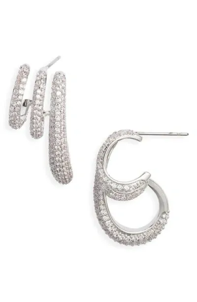 Nordstrom Triple Cubic Zirconia Pavé Hoop Earrings In Metallic