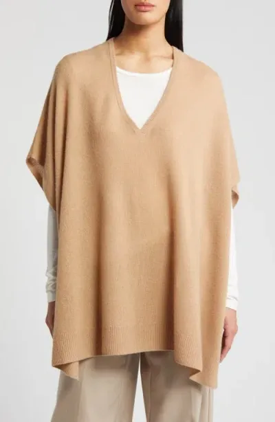 Nordstrom V-neck Wool & Cashmere Poncho In Camel