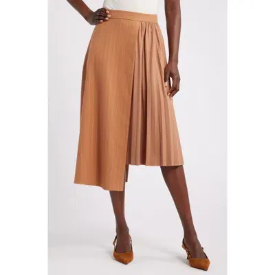 Nordstrom X Harlem's Fashion Row House Of Aama Dandy Pleated Skirt In Tan- Ivory Brummell Pinstripe