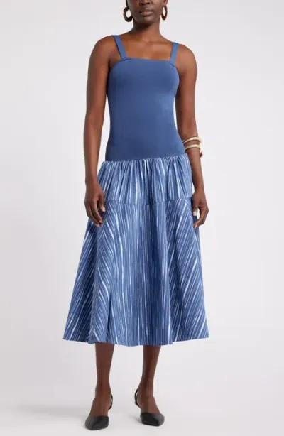 Nordstrom X Harlem's Fashion Row House Of Aama Lana Mixed Media Dress In Blue Indigo Washed Stripe