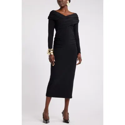 Nordstrom X Harlem's Fashion Row Megan Renee Off The Shoulder Long Sleeve Dress In Black