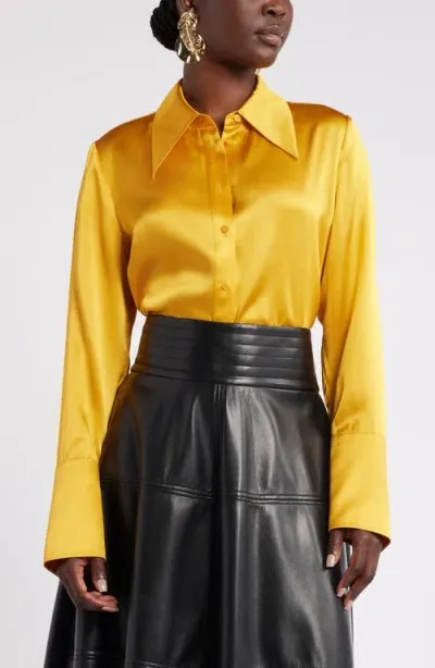 Nordstrom X Harlem's Fashion Row Megan Renee Silk Button-up Shirt In Yellow Gleam