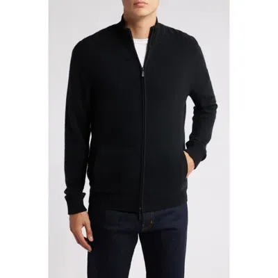 Nordstrom Zip Cashmere Cardigan In Black Caviar