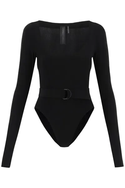 Norma Kamali Belted Long-sleeved Bodysuit In Black