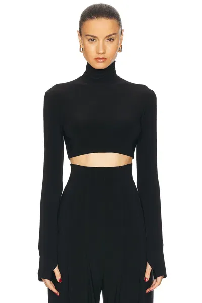 Norma Kamali Cropped Slim Fit Longsleeve Turtleneck Top In Black