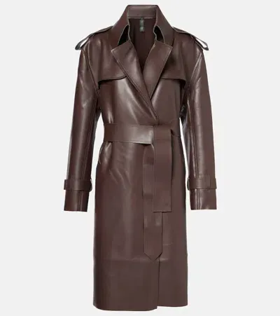 Norma Kamali Faux Leather Trench Coat In Brown