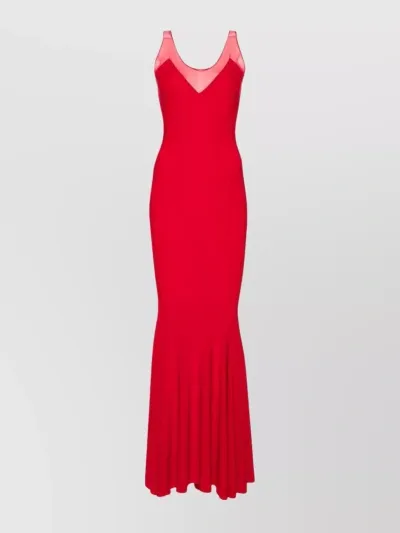 Norma Kamali Fitted Silhouette Floor-length Fishtail Long Dress In Red