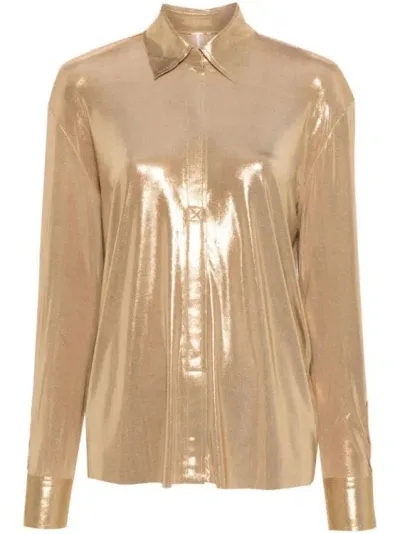 Norma Kamali Metallic Shirt In Gold