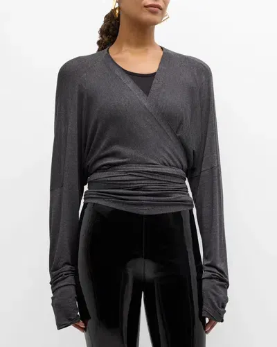 Norma Kamali Long-sleeve Dolman Wrap Top In Dark Grey