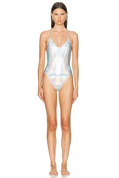 Norma Kamali Low Back Fara Slip Mio Bodysuit In Hologram