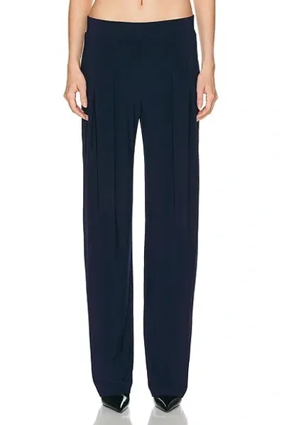 Norma Kamali Low Rise Pleated Trouser In Blue